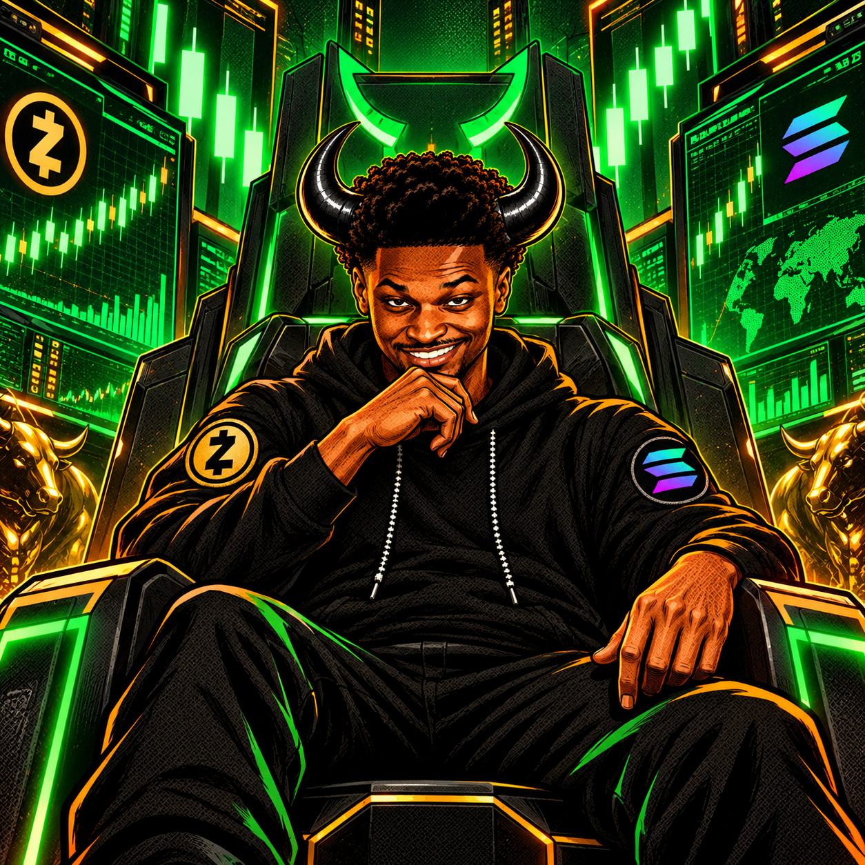 The Zolana Bull on the trading throne